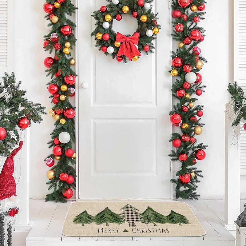 ONWAY Christmas Trees Door Mat Seasonal Winter Happy Holiday Farmhouse Doormat Kitchen Low-Profile Floor Rug Switch Mat for Home Decor Indoor Outdoor 29 x 17 Inch - Image 4